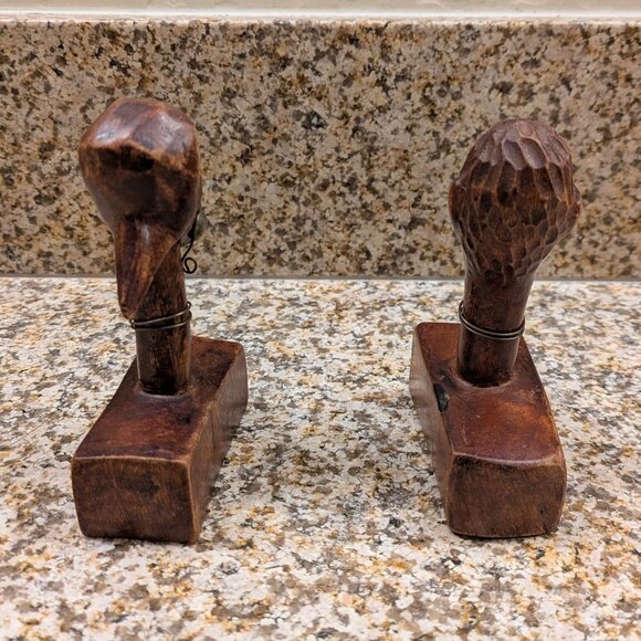 Pair of Vintage Hand Carved African People Wooden Sculptures - Picture 3 of 7